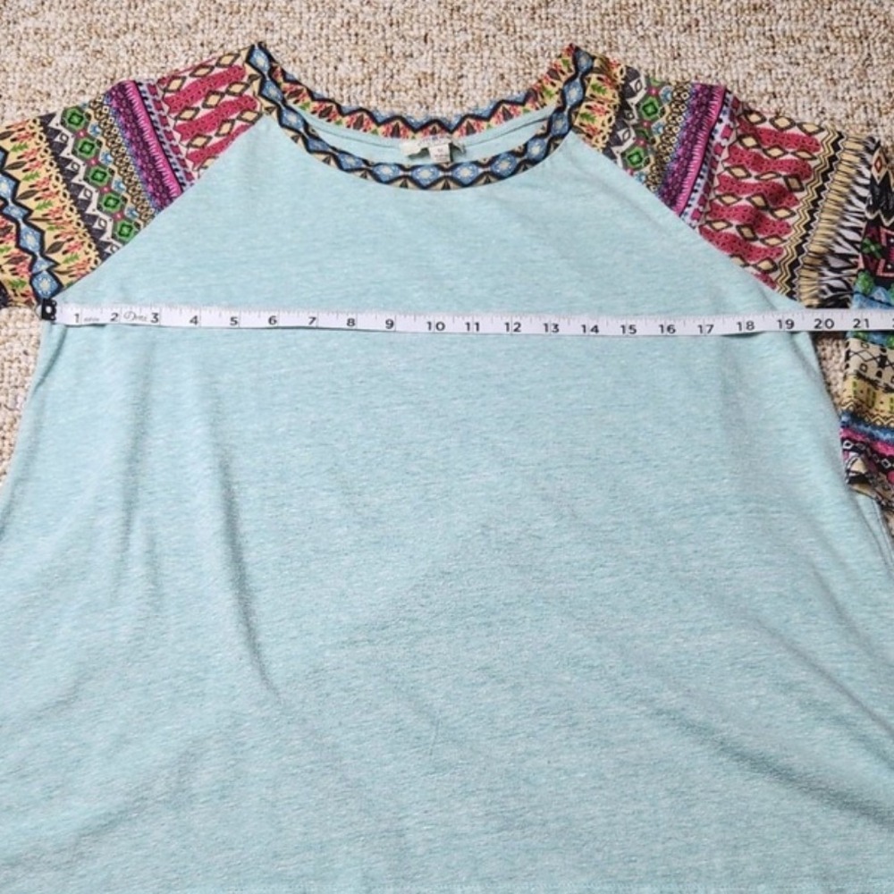 Umgee USA Womens Teal Colorful Raglan Sleeve Tunic Top Shirt‎ Medium - Picture 2 of 5